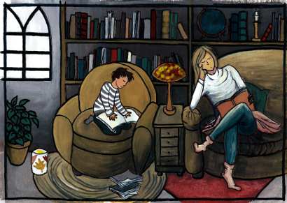 dessin de personnes à la bibliothèque