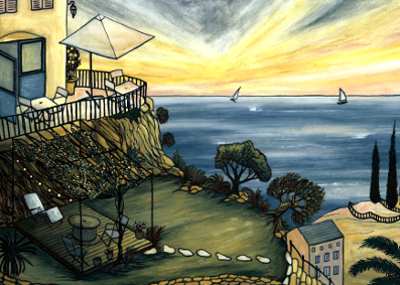 dessin de maison corse en bord de mer