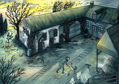 dessin d'une ferme