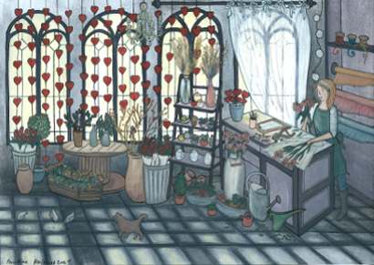 dessin intérieur d'un fleuriste