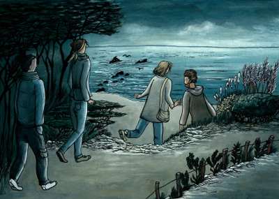 dessin groupe personne sur la côte